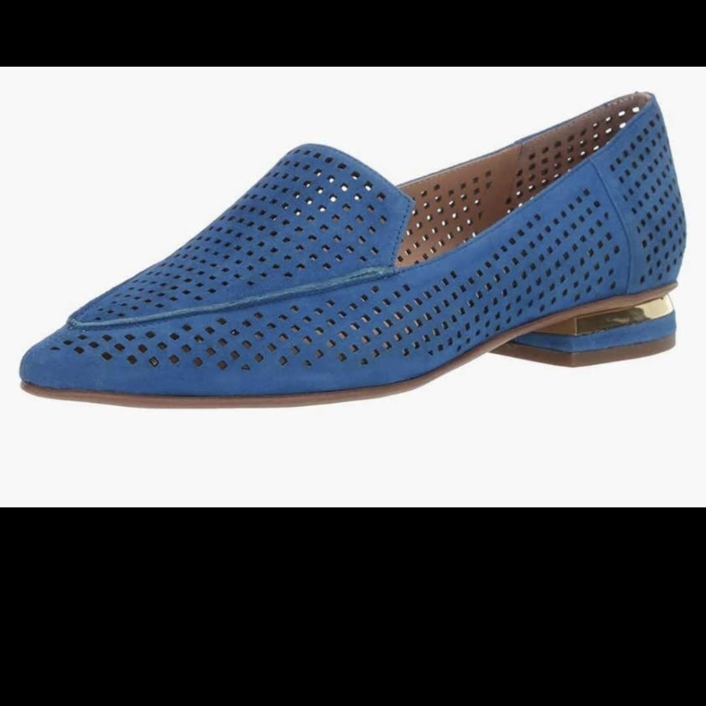 Franco Sarto Blue Loafers with Perforated Suede Design